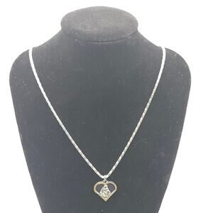 18KGP Madonna Child Heart Pendant Necklace Silver Tone Catholic Faith 22 In